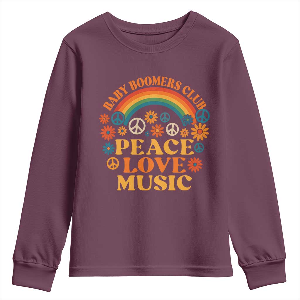 Baby Boomers Generation Youth Sweatshirt Peace Love Music 60s Hippe TS10 Maroon Print Your Wear