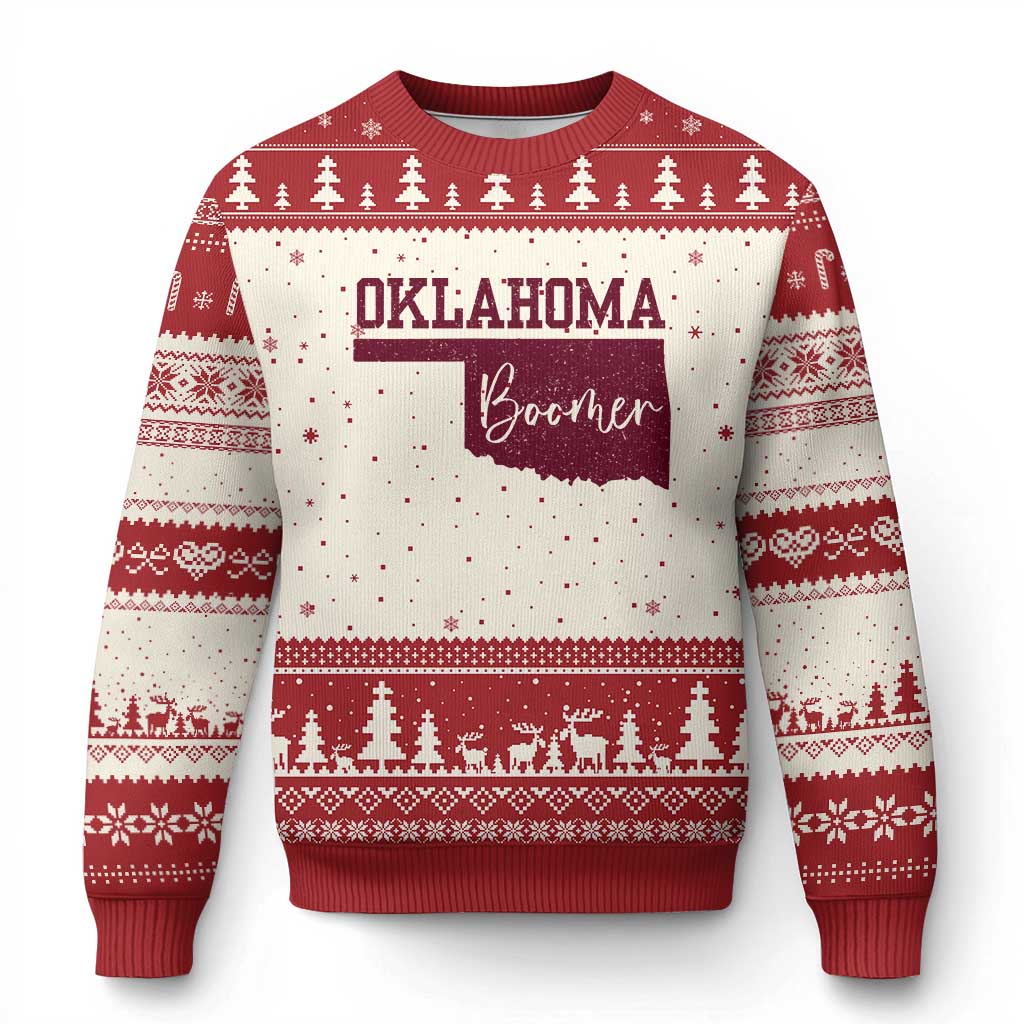 Oklahoma Boomer Ugly Christmas Sweater TS10 Beige Red Print Your Wear