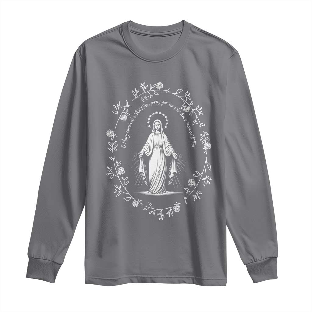 Marian Catholic Long Sleeve Shirt Virgin Mary Floral Women Religious Catholic Gift TS10 Charcoal Print Your Wear