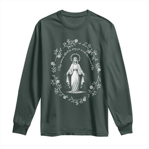 Marian Catholic Long Sleeve Shirt Virgin Mary Floral Women Religious Catholic Gift TS10 Dark Forest Green Print Your Wear