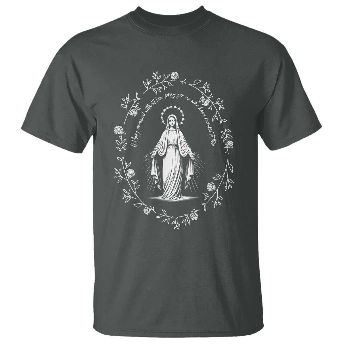 Marian Catholic T Shirt Virgin Mary Floral Women Religious Catholic Gift TS10 Dark Heather Print Your Wear
