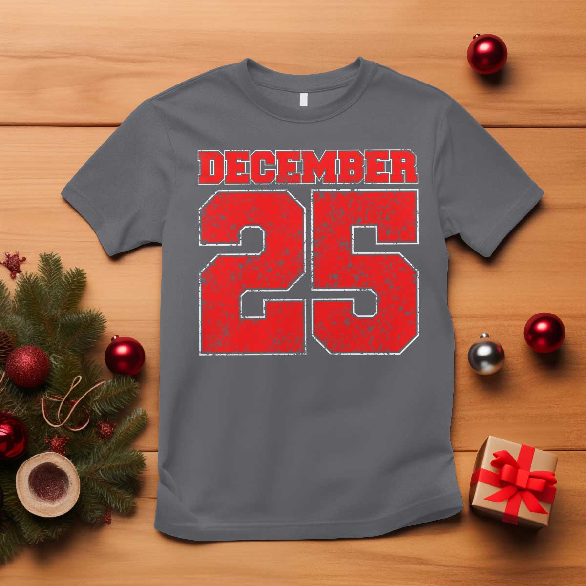 Retro December 25 Christmas T Shirt Vintage Holiday TS10 Charcoal Print Your Wear