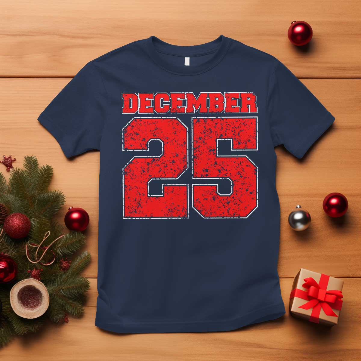 Retro December 25 Christmas T Shirt Vintage Holiday TS10 Navy Print Your Wear