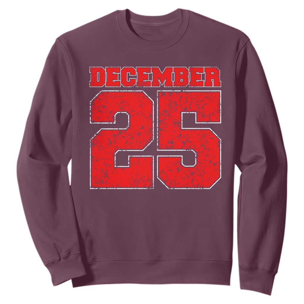 Retro December 25 Christmas Sweatshirt Vintage Holiday TS10 Maroon Print Your Wear