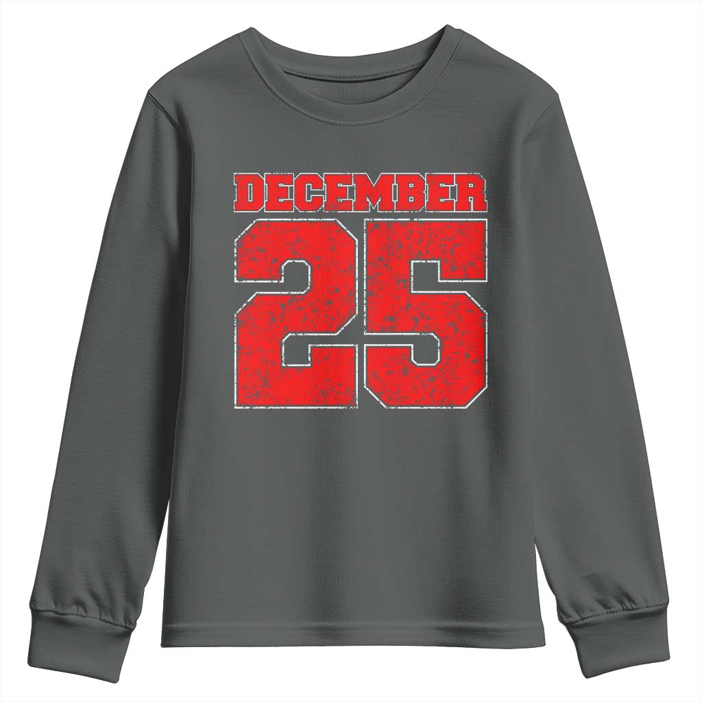 Retro December 25 Christmas Youth Sweatshirt Vintage Holiday TS10 Dark Heather Print Your Wear
