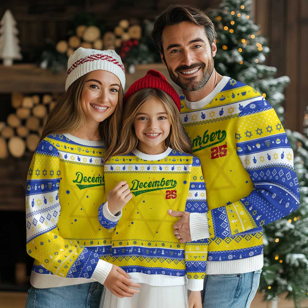 Retro Christmas December 25 Hanukkah Ugly Sweater Retro Vintage Script Holiday Trip TS10 Gold Royal Blue Print Your Wear
