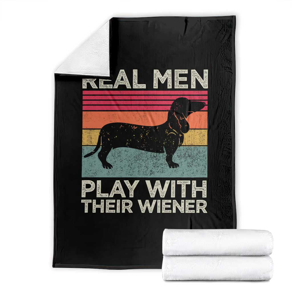 Funny Dachshund Dad Throw Blanket Retro Real Men Play With Their Wiener Dog Dad Gag Gift TS10 Black Print Your Wear