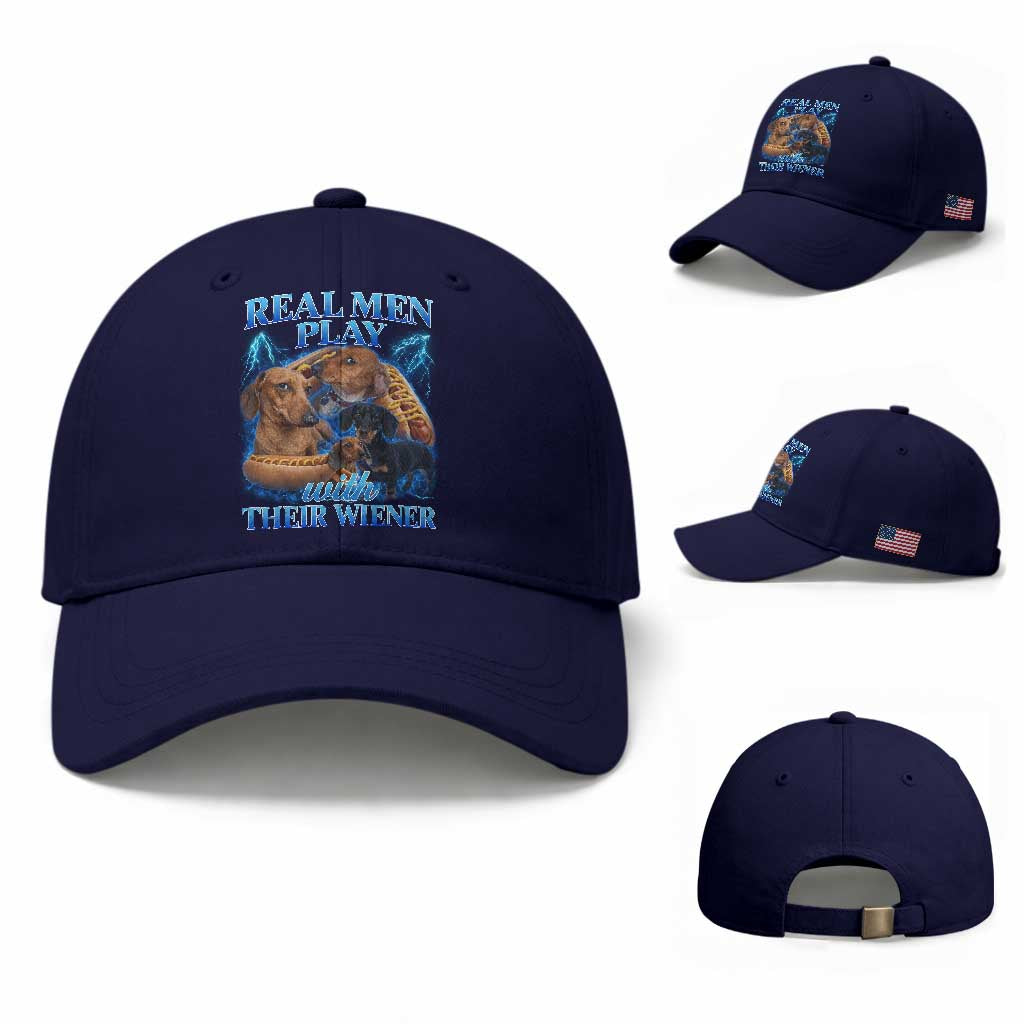 Funny Dachshund Dog Dad Baseball Cap Real Men Play With Their Wiener Funny Offensive TS10 Baseball Cap Universal Fit Dark Blue Print Your Wear