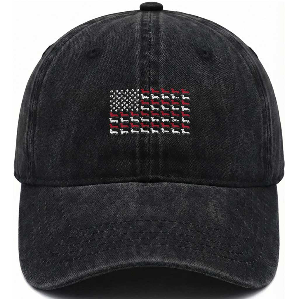 American Flag Vintage Patriotic Dachshund Dad Washed Cotton Baseball Cap Weiner Dog Fathers Day Gifts For Dog Lovers Dad TS10 Washed Cap Universal Fit Black Print Your Wear