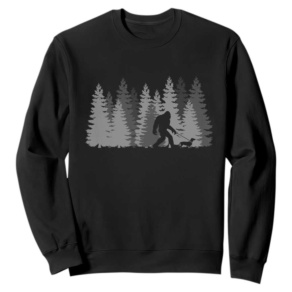 Bigfoot Walking Dachshund Sweatshirt Funny Wiener Dog Gift Forest Sasquatch Yeti TS10 Black Print Your Wear