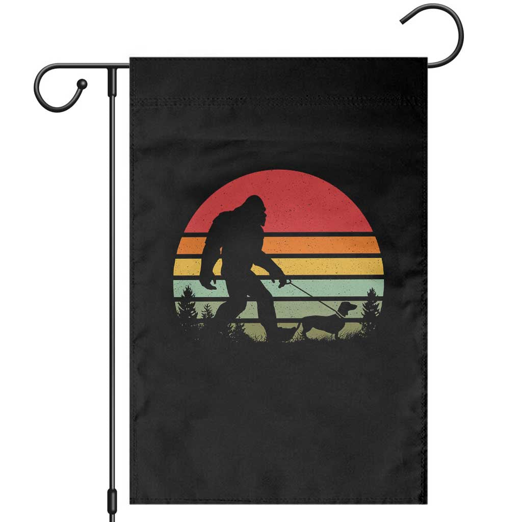 Retro Bigfoot Walking Dachshund Garden Flag Funny Doxie Wiener Dog Walker Vintage 70s 80s TS10 Black Print Your Wear