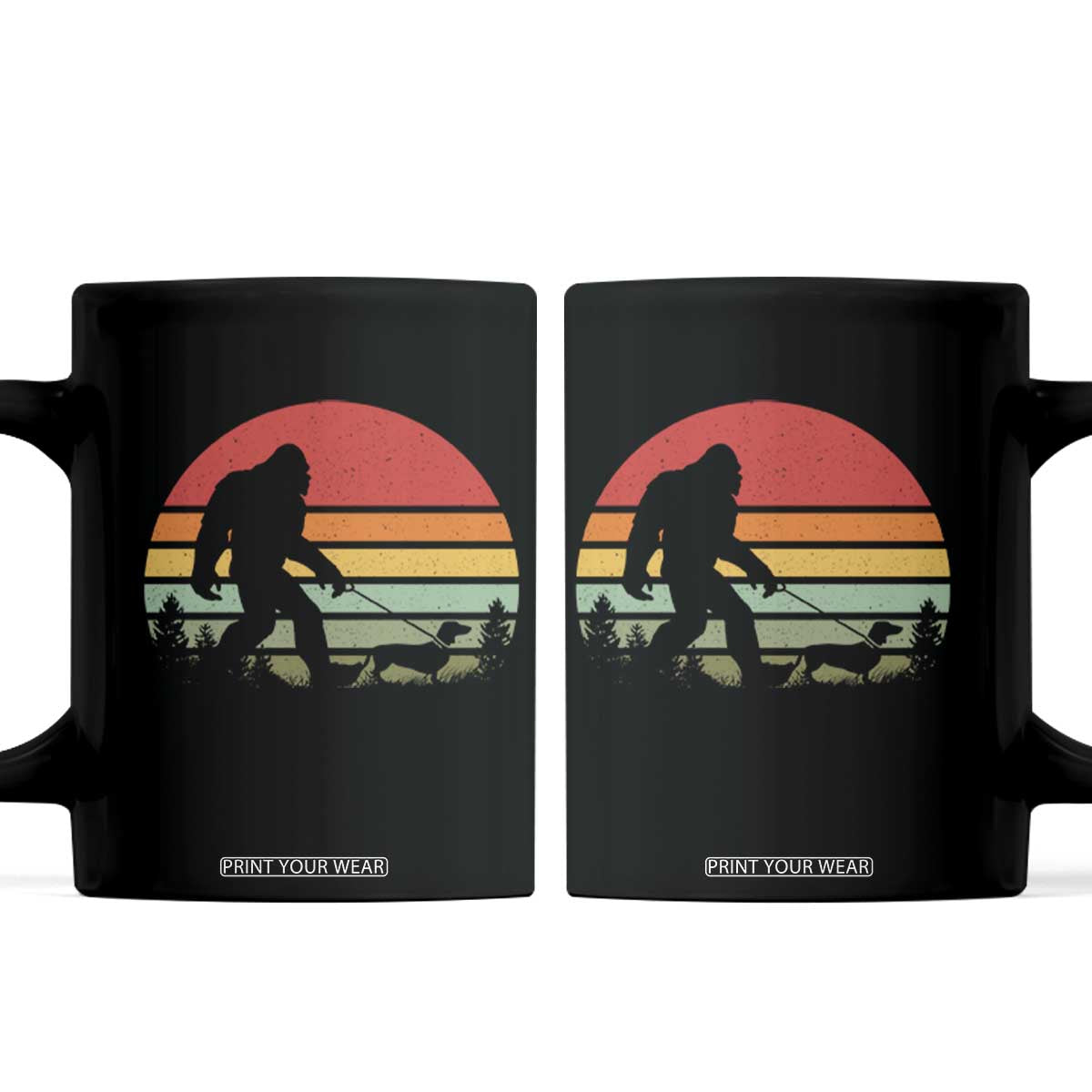 Retro Bigfoot Walking Dachshund Coffee Mug Funny Doxie Wiener Dog Walker Vintage 70s 80s TS10 Black Print Your Wear
