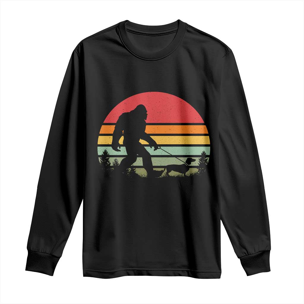 Retro Bigfoot Walking Dachshund Long Sleeve Shirt Funny Doxie Wiener Dog Walker Vintage 70s 80s TS10 Black Print Your Wear