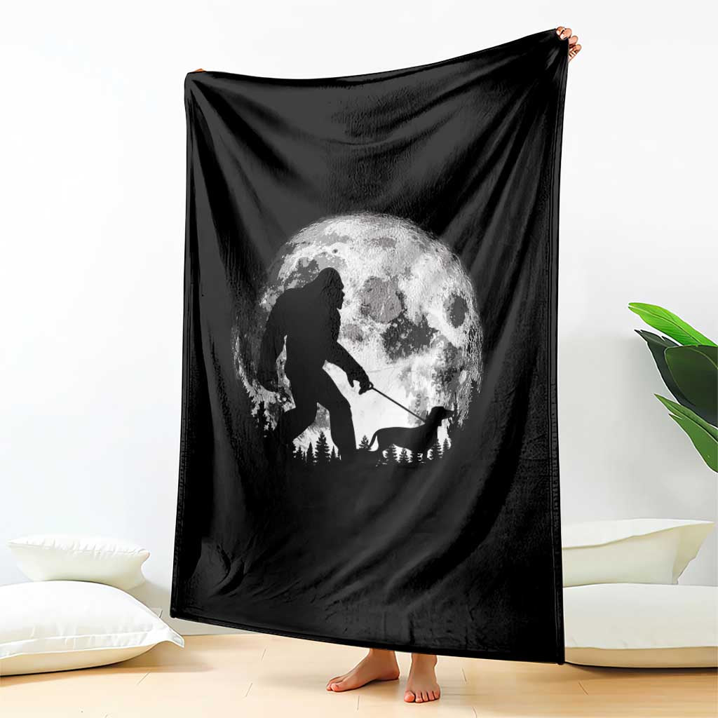 Bigfoot Walking Dachshund Throw Blanket Funny Doxie Wiener Sasquatch Night Stroll Full Moon TS10 Print Your Wear