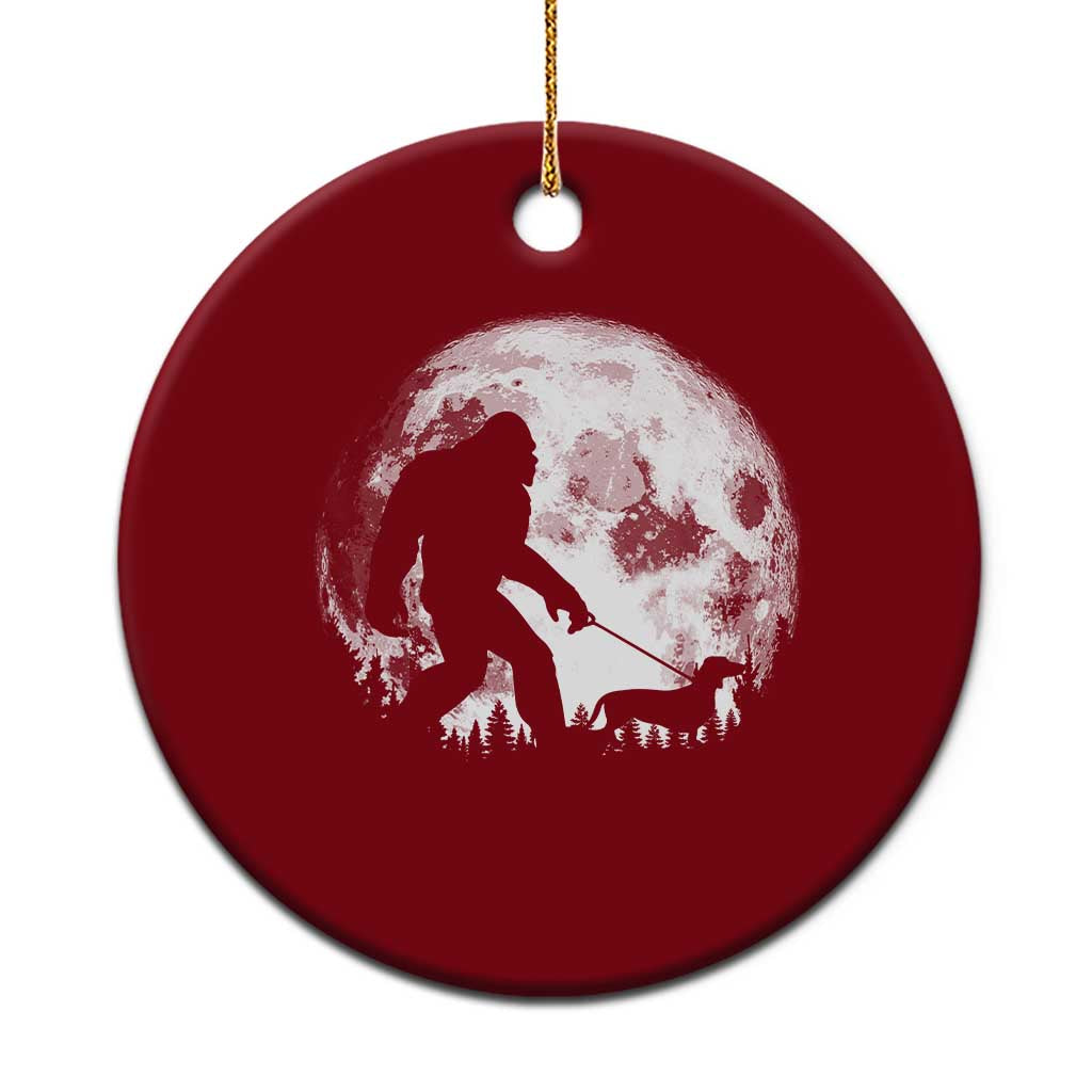 Bigfoot Walking Dachshund Ceramic Ornament Funny Doxie Wiener Sasquatch Night Stroll Full Moon TS10 1pc Red Print Your Wear
