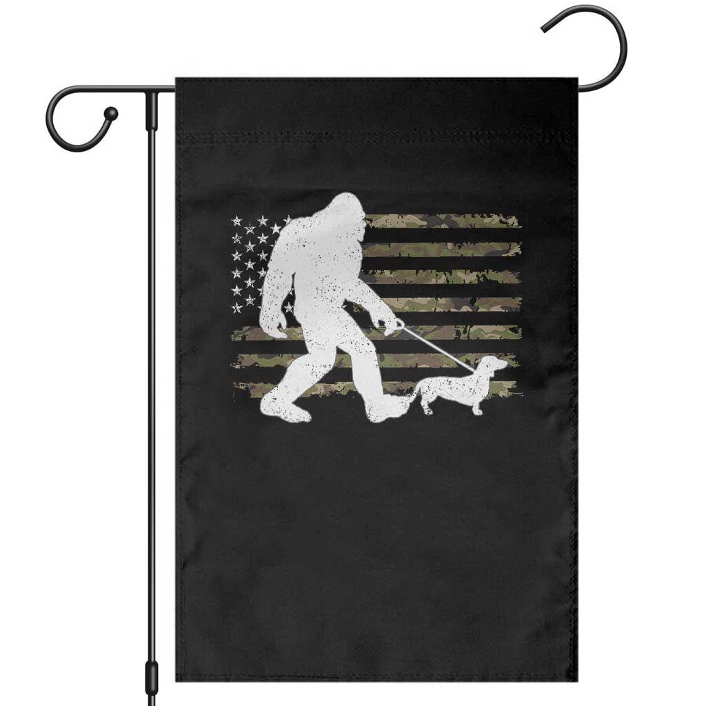 Bigfoot Walking Dachshund Garden Flag Sasquatch Camo American Flag USA Military Patriotic TS10 Black Print Your Wear
