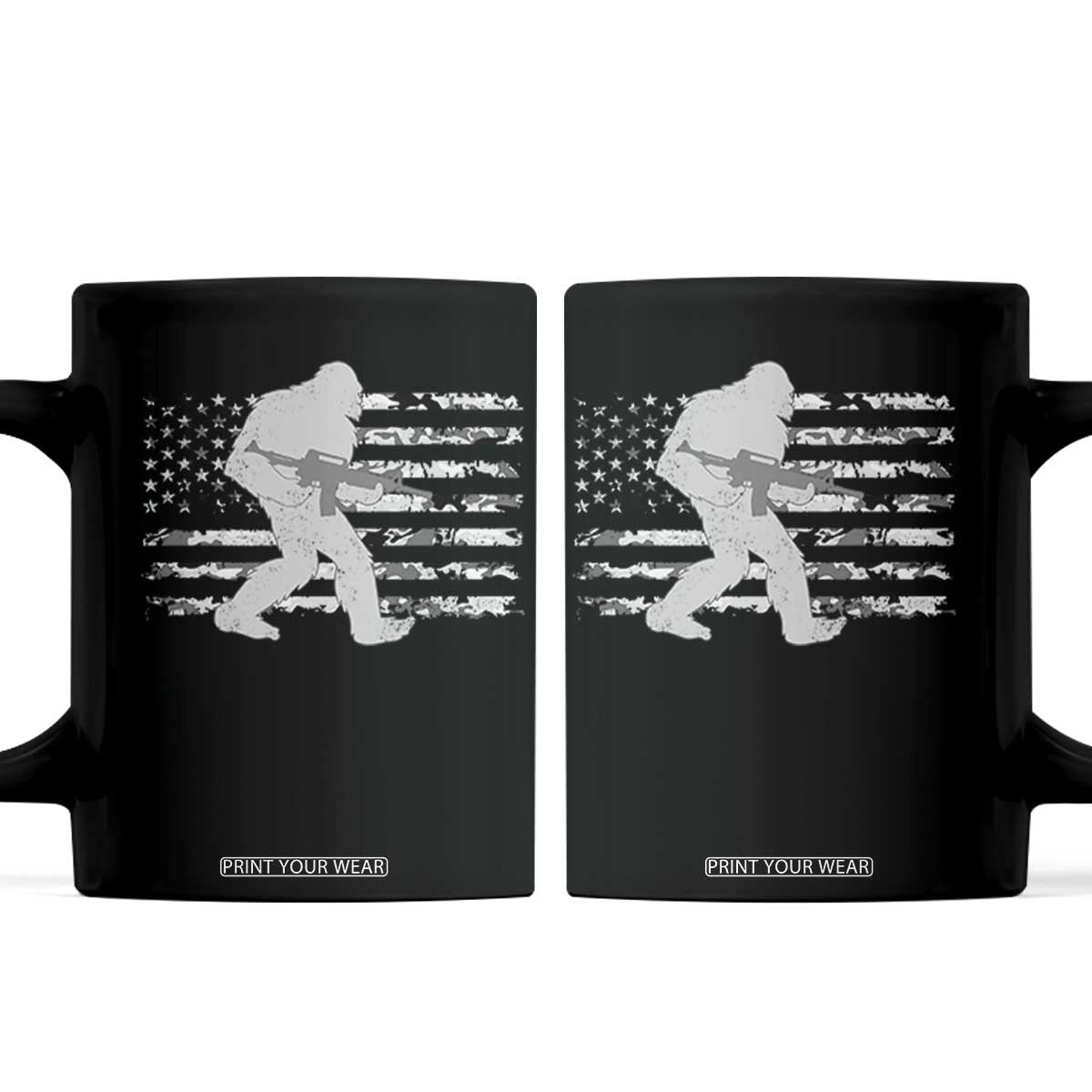 Bigfoot Gun Owner Coffee Mug Camo US American Flag Sasquatch Rifle TS10 Black Print Your Wear