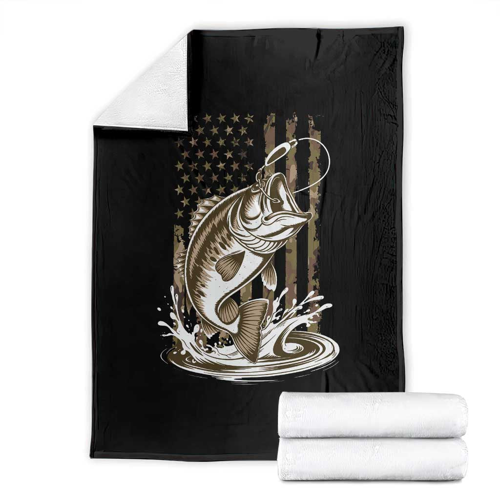Fishing Camo Throw Blanket Bass Fish American Flag Boy Men Fisherman Gift TS10 Black Print Your Wear