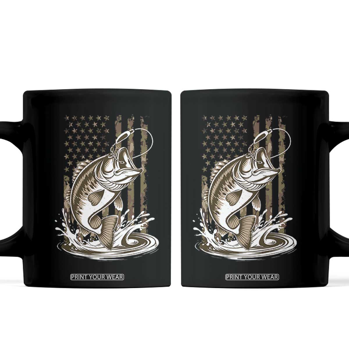 Fishing Camo Coffee Mug Bass Fish American Flag Boy Men Fisherman Gift TS10 Black Print Your Wear