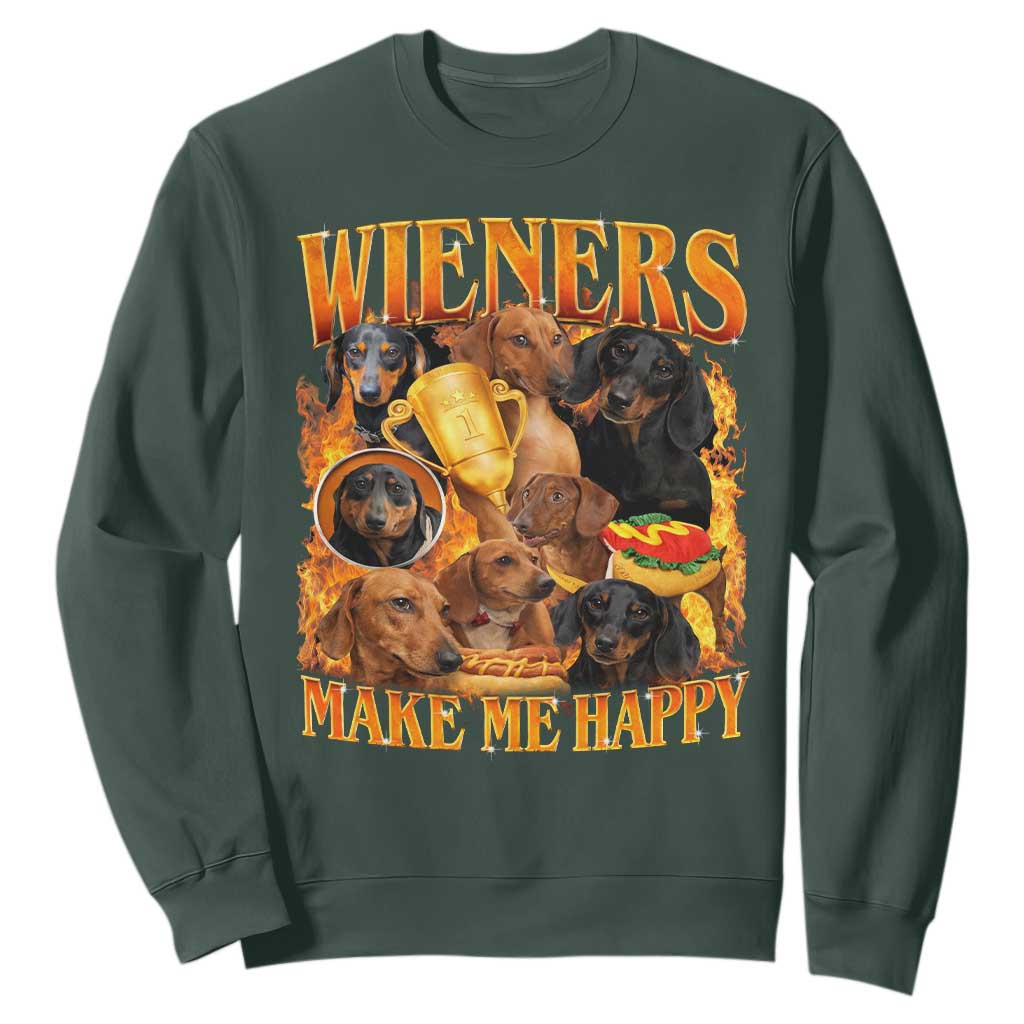 Funny Wiener Dog Sweatshirt Vintage Bootleg Gift For Dachshund Lover TS10 Dark Forest Green Print Your Wear