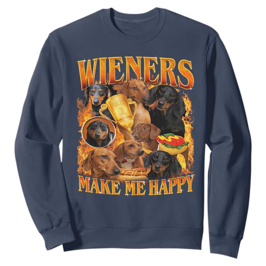 Funny Wiener Dog Sweatshirt Vintage Bootleg Gift For Dachshund Lover TS10 Navy Print Your Wear