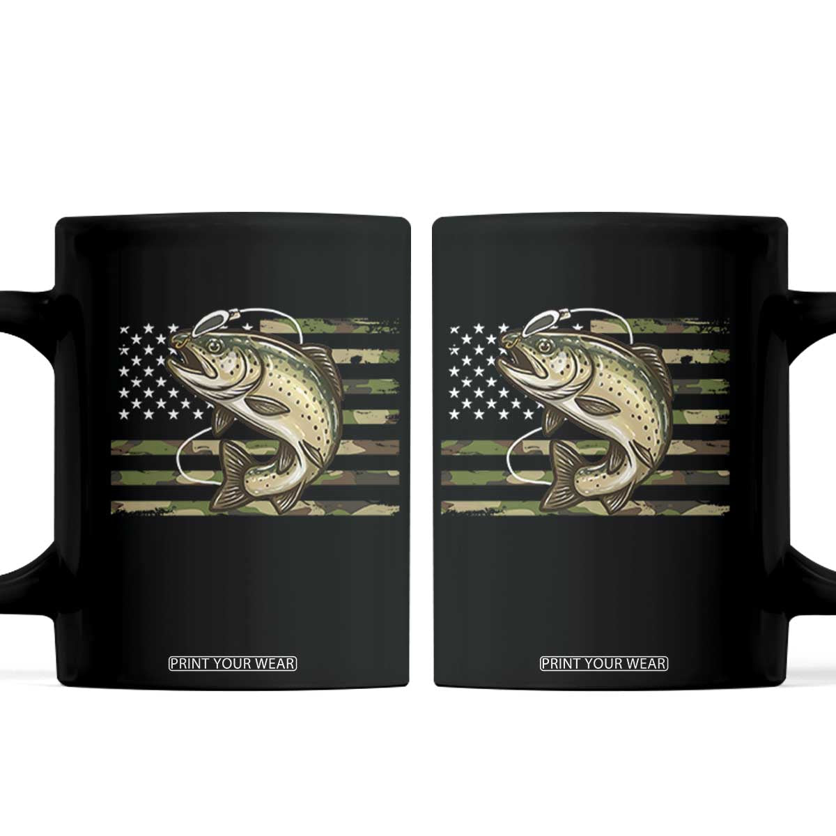 Camo Bass Fishing Coffee Mug Patriotic US Flag Fisherman TS10 Black Print Your Wear