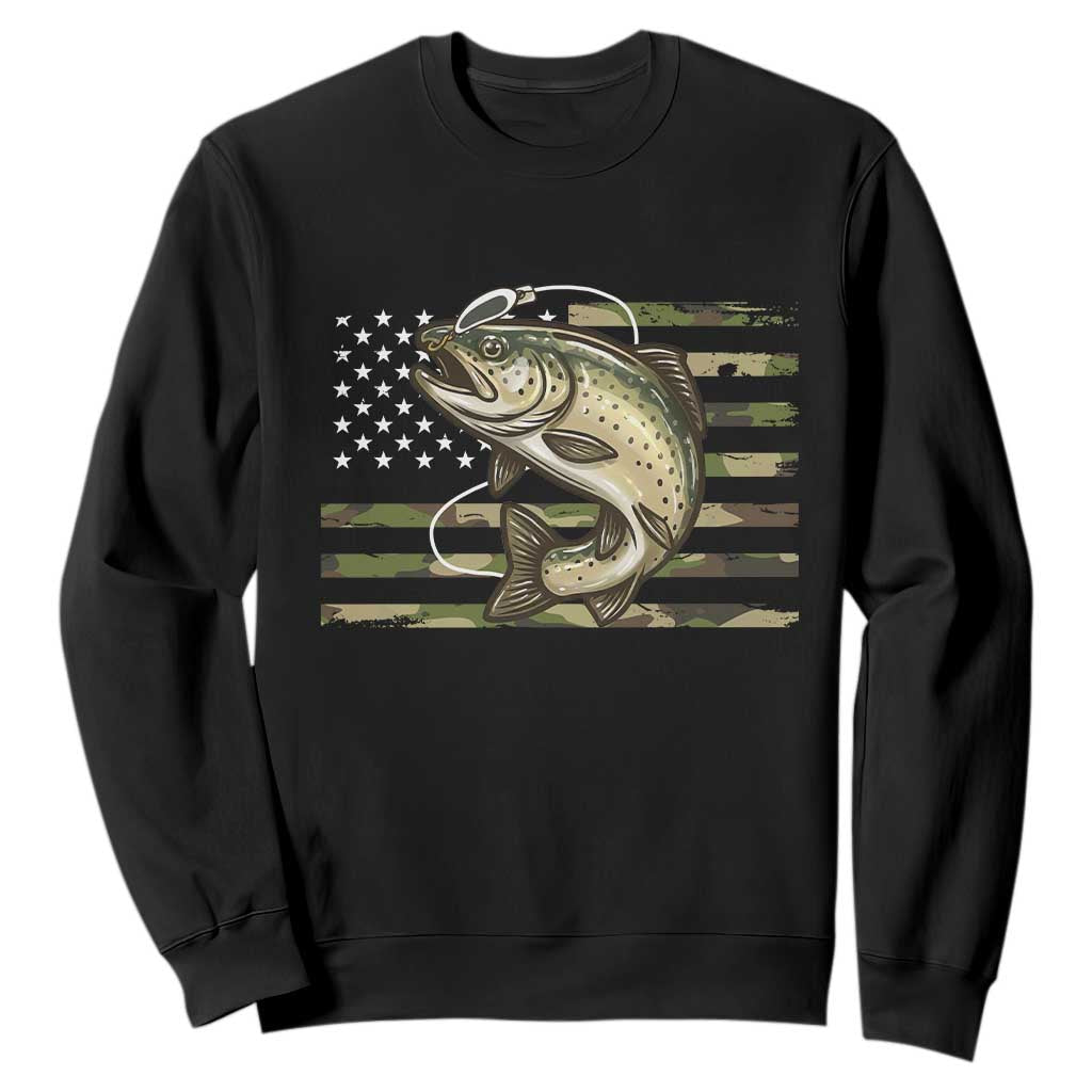 Camo Bass Fishing Sweatshirt Patriotic US Flag Fisherman TS10 Black Print Your Wear