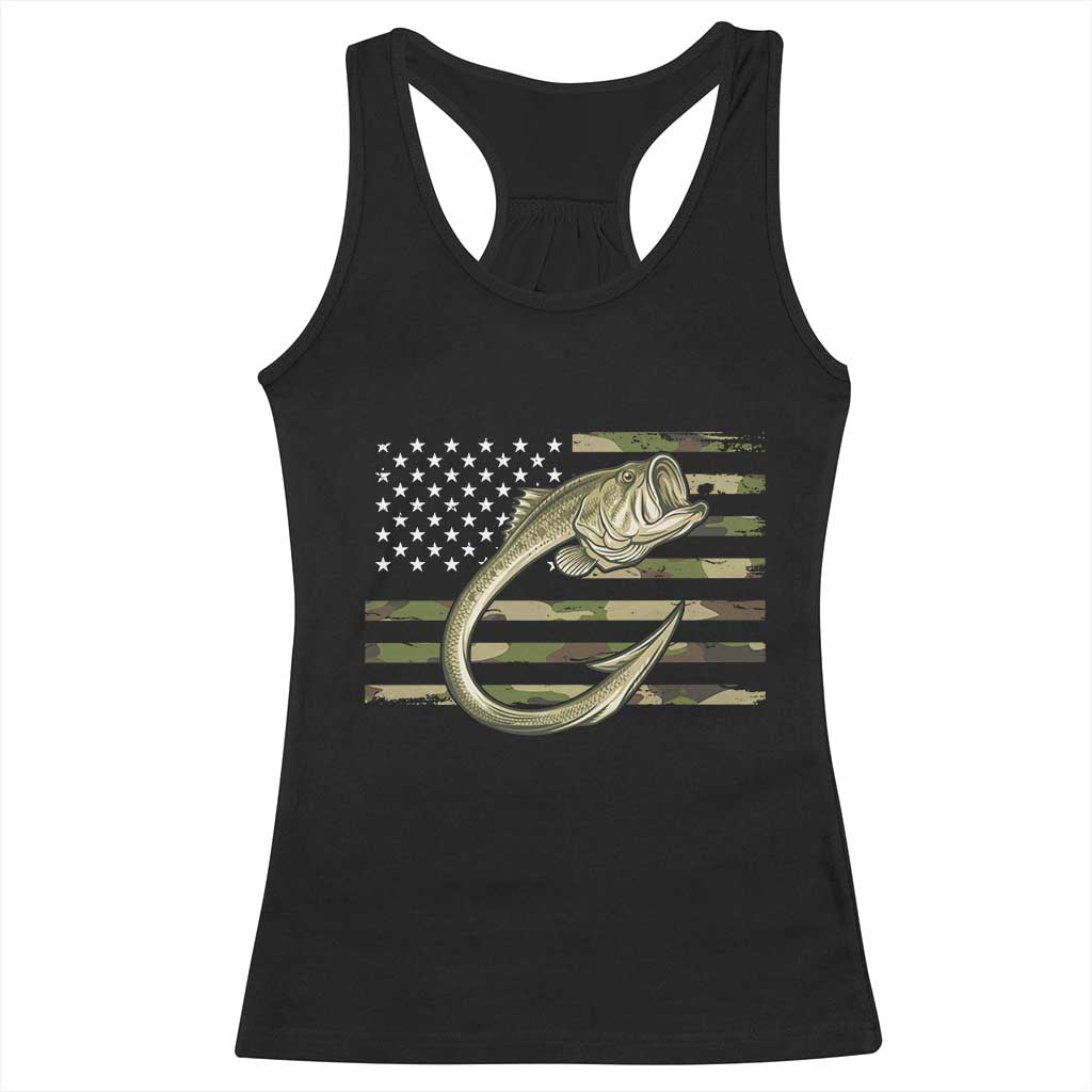 Camo Fish Hook Fishing Racerback Tank Top Patriotic US Flag Fisherman Camouflage Bass Fishing TS10 Black Print Your Wear
