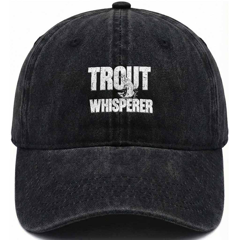 Trout Fishing Washed Cotton Baseball Cap Funny Fishing Fisherman Trout Whisperer Gift TS10 Print Your Wear