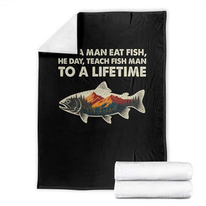 Funny Fishing Meme Throw Blanket Vintage Buy A Man Eat Fish Inappropriate TS10 Black Print Your Wear