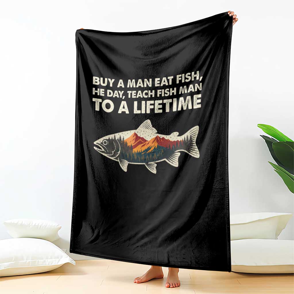 Funny Fishing Meme Throw Blanket Vintage Buy A Man Eat Fish Inappropriate TS10 Print Your Wear