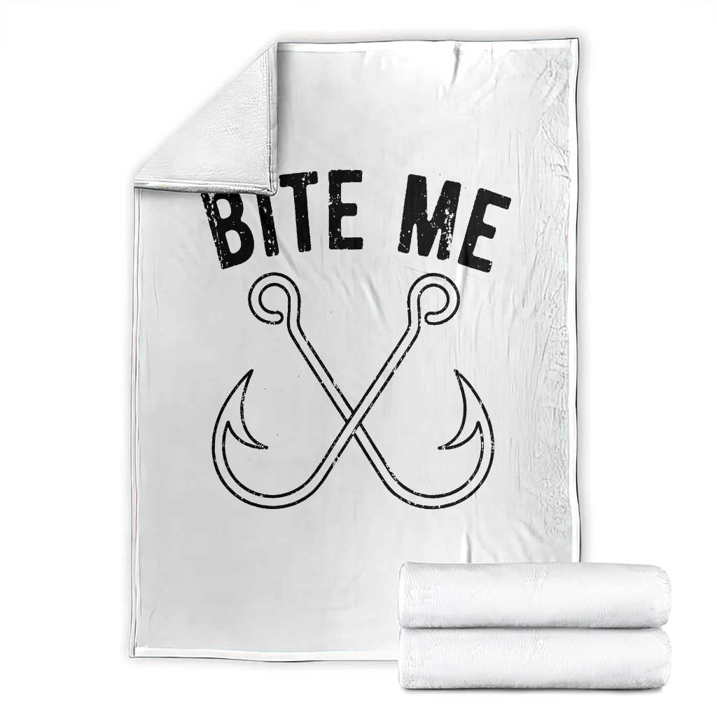 Cool Catchy Angler Throw Blanket Retro Bite Me Bass Fishing Fishermen TS10 White Print Your Wear