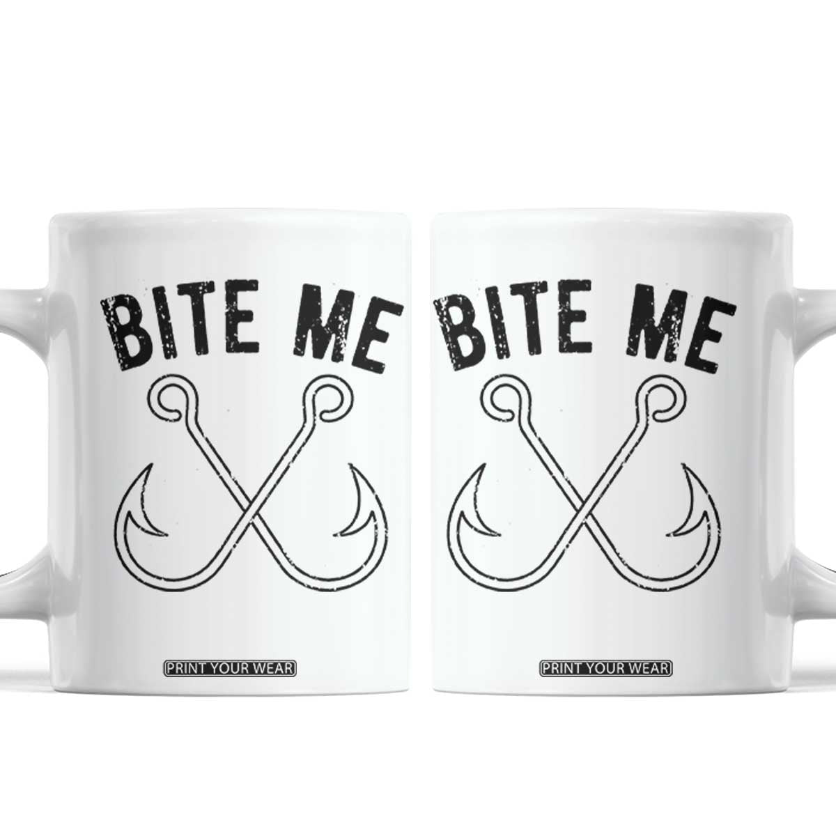 Cool Catchy Angler Coffee Mug Retro Bite Me Bass Fishing Fishermen TS10 White Print Your Wear