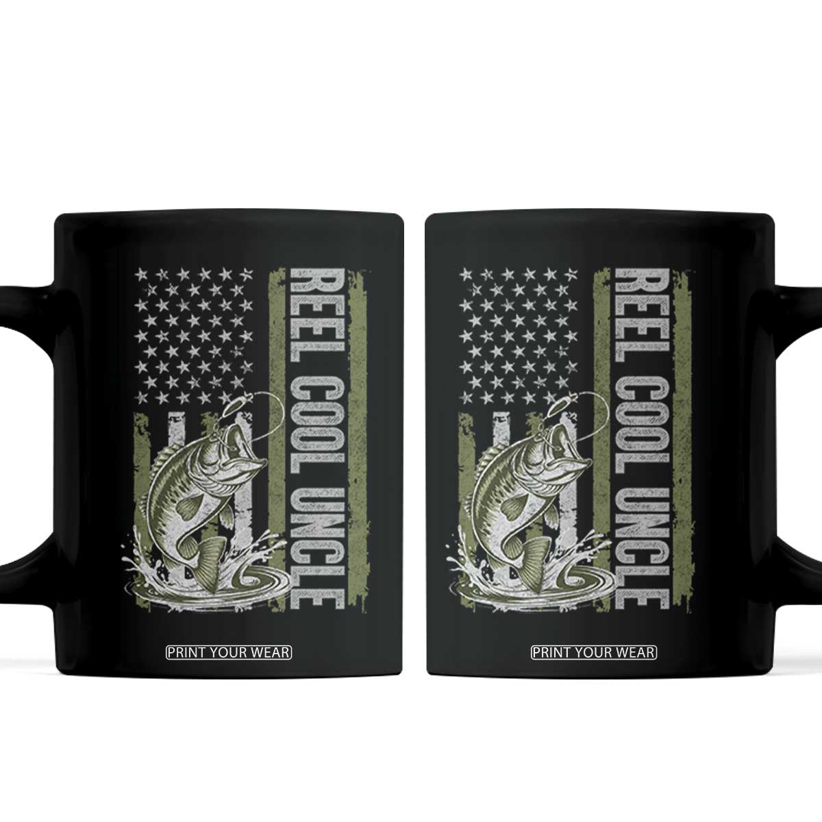 Uncle Fishing Coffee Mug Reel Cool Uncle Fisherman US Flag TS10 Black Print Your Wear