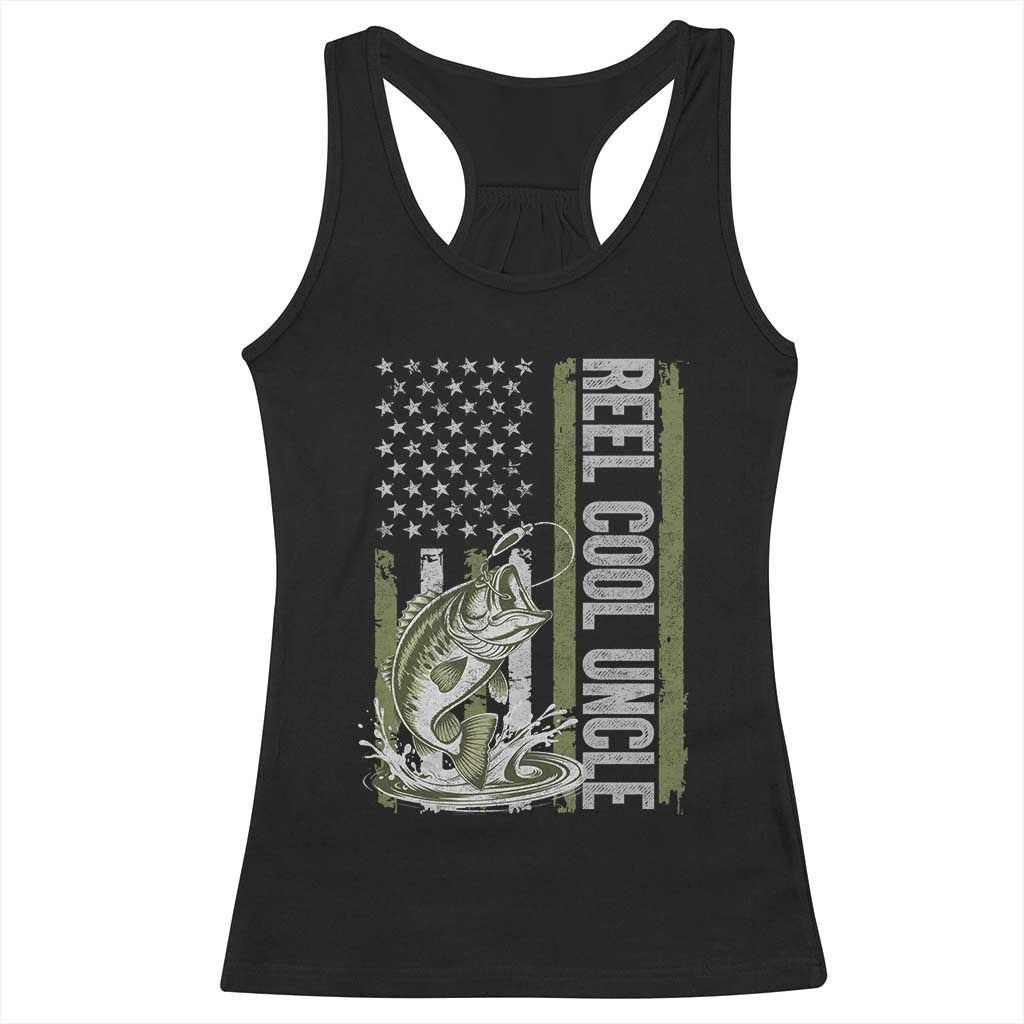 Uncle Fishing Racerback Tank Top Reel Cool Uncle Fisherman US Flag TS10 Black Print Your Wear