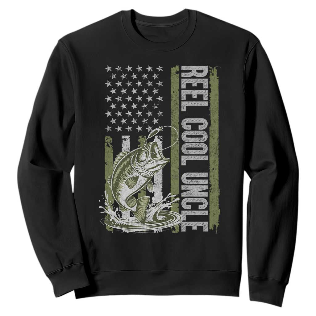 Uncle Fishing Sweatshirt Reel Cool Uncle Fisherman US Flag TS10 Black Print Your Wear