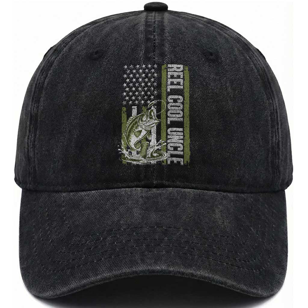 Uncle Fishing Washed Cotton Baseball Cap Reel Cool Uncle Fisherman US Flag TS10 Print Your Wear
