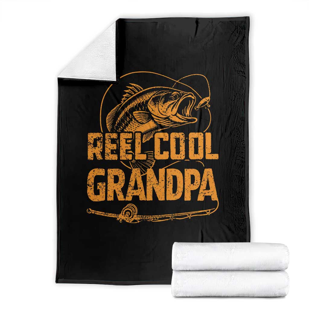 Reel Cool Grandpa Throw Blanket Funny Fishing Fisherman Fathers Day TS10 Black Print Your Wear