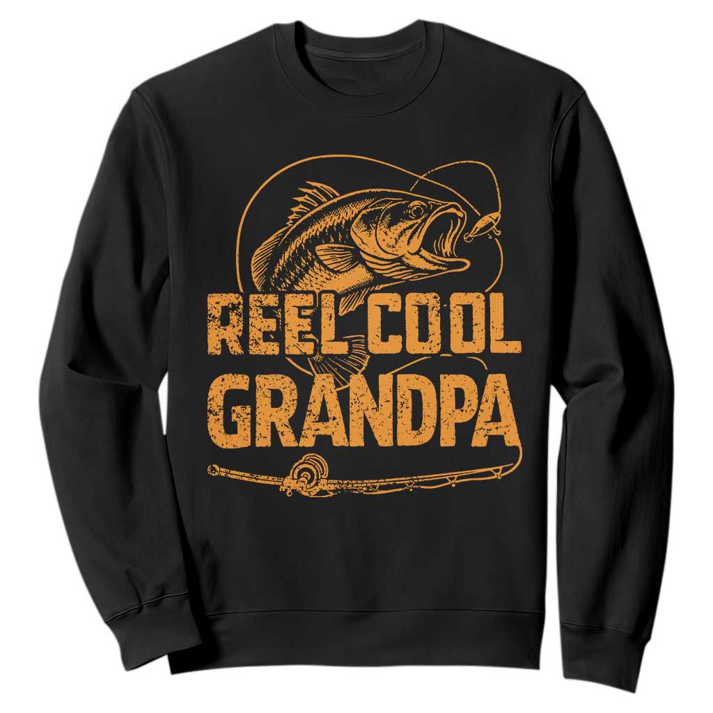 Reel Cool Grandpa Sweatshirt Funny Fishing Fisherman Fathers Day TS10 Black Print Your Wear