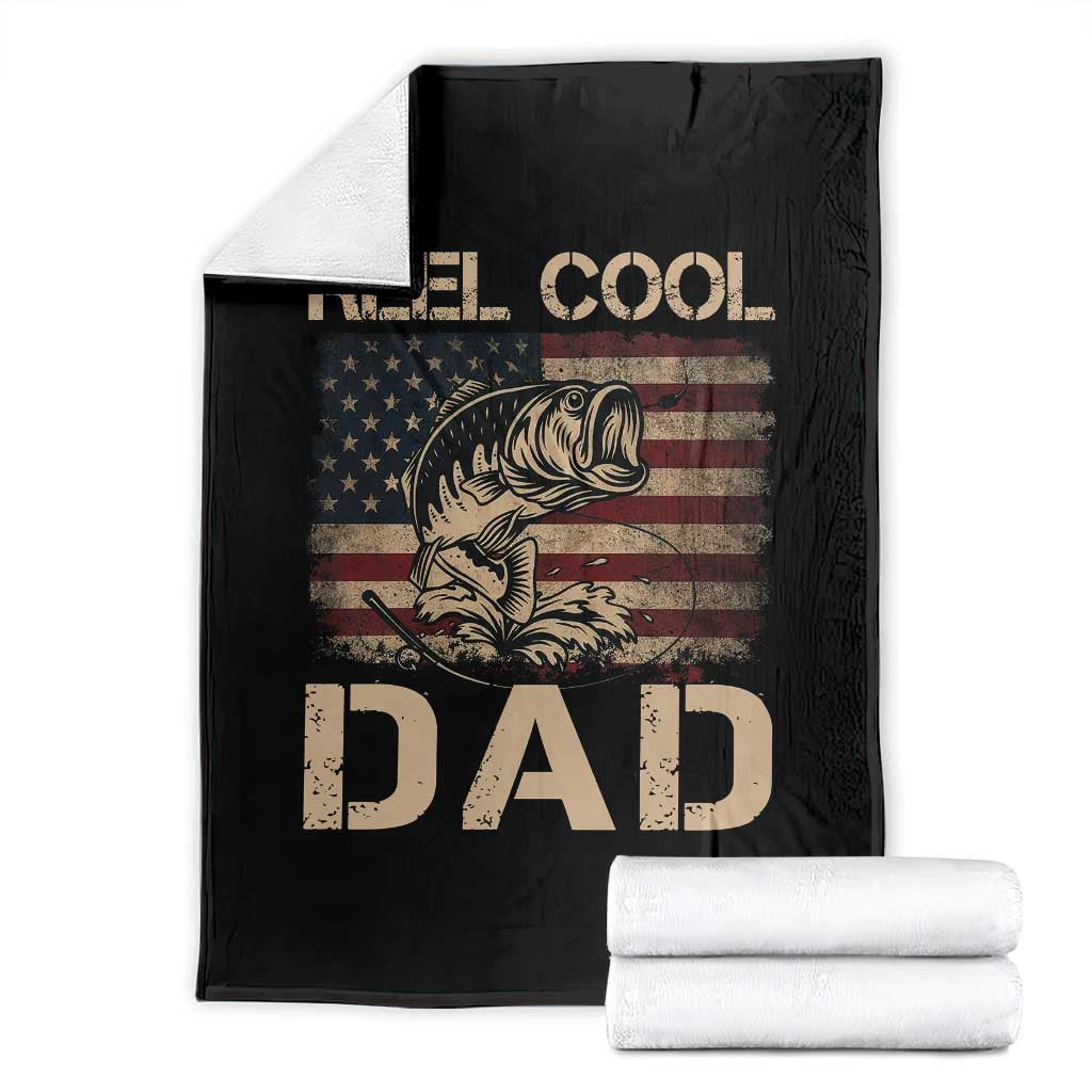 Reel Cool Dad Throw Blanket Funny Fishing USA Flag Patriotic Fisherman Fathers Day TS10 Black Print Your Wear