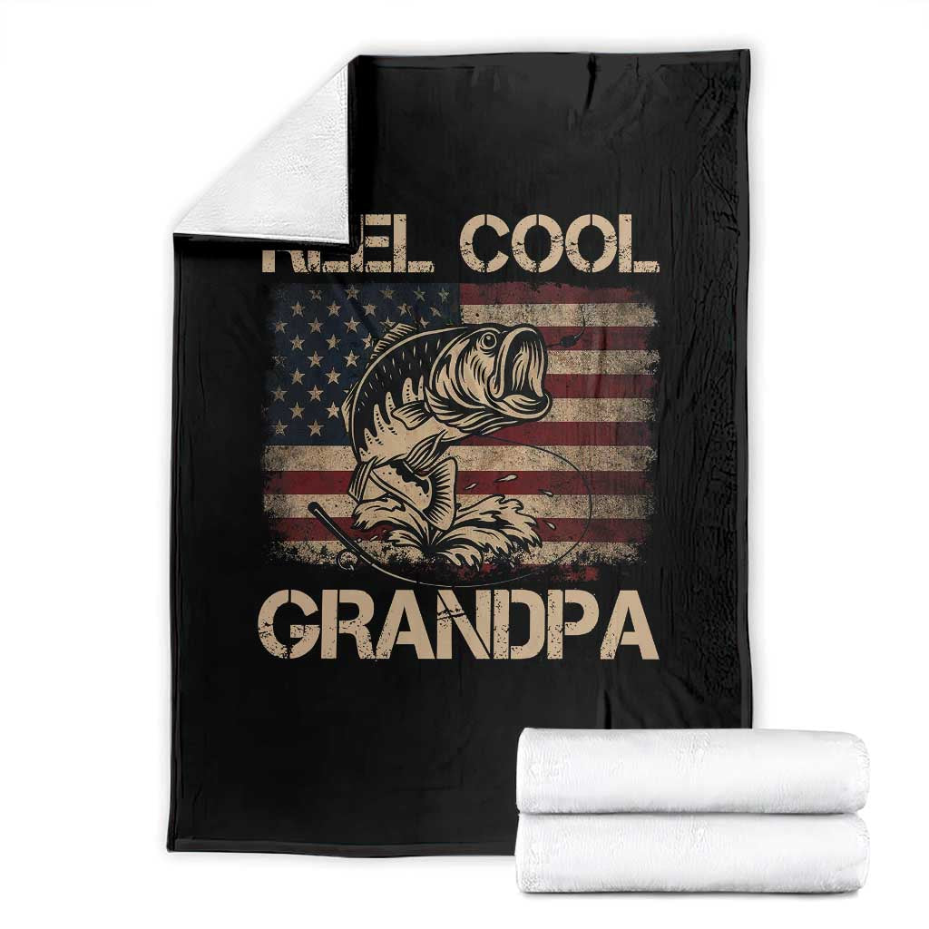 Reel Cool Grandpa Throw Blanket Funny Fishing USA Flag Patriotic Fisherman Fathers Day TS10 Black Print Your Wear