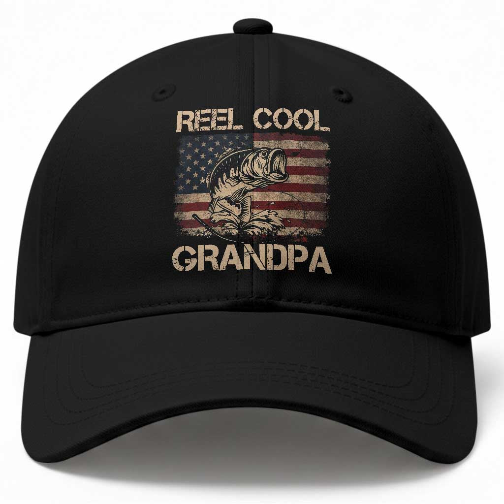 Reel Cool Grandpa Baseball Cap Funny Fishing USA Flag Patriotic Fisherman Fathers Day TS10 Print Your Wear