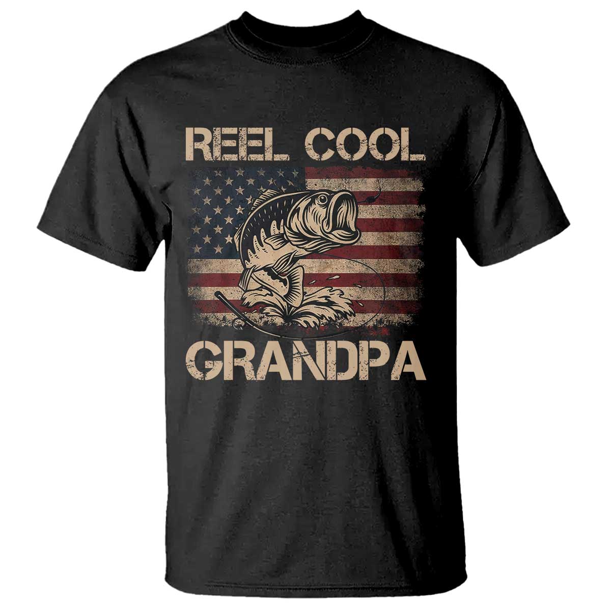 Reel Cool Grandpa T Shirt Funny Fishing USA Flag Patriotic Fisherman Fathers Day TS10 Black Print Your Wear