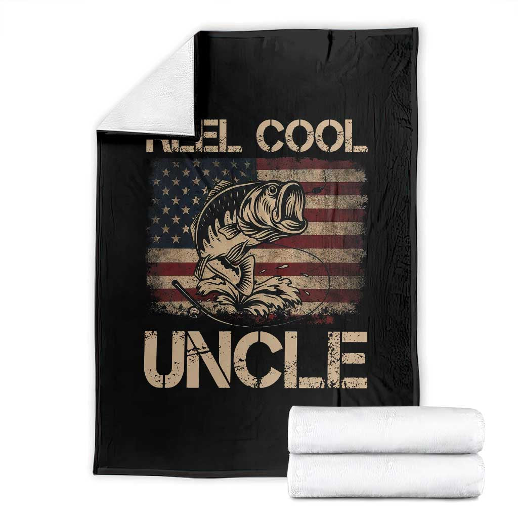 Reel Cool Uncle Throw Blanket Funny Fishing USA Flag Patriotic Fisherman Fathers Day TS10 Black Print Your Wear