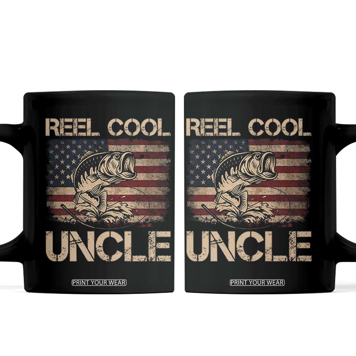 Reel Cool Uncle Coffee Mug Funny Fishing USA Flag Patriotic Fisherman Fathers Day TS10 Black Print Your Wear
