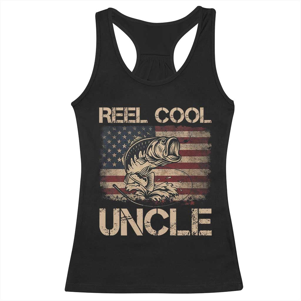 Reel Cool Uncle Racerback Tank Top Funny Fishing USA Flag Patriotic Fisherman Fathers Day TS10 Black Print Your Wear