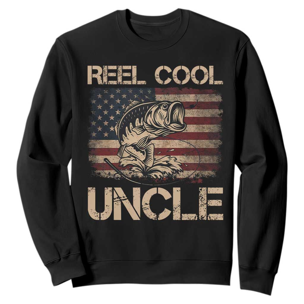 Reel Cool Uncle Sweatshirt Funny Fishing USA Flag Patriotic Fisherman Fathers Day TS10 Black Print Your Wear