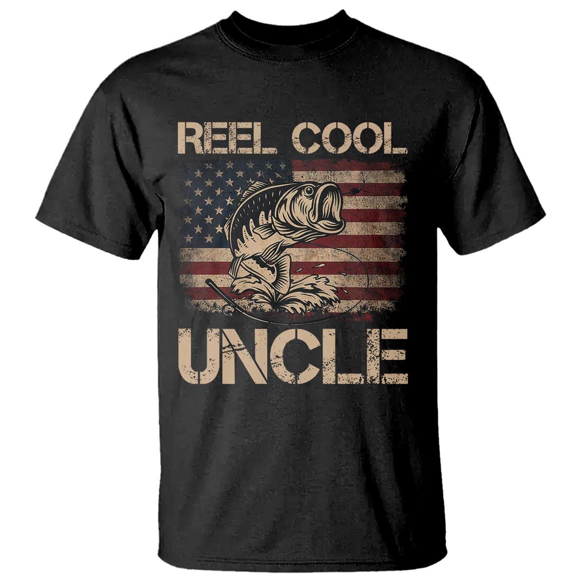 Reel Cool Uncle T Shirt Funny Fishing USA Flag Patriotic Fisherman Fathers Day TS10 Black Print Your Wear