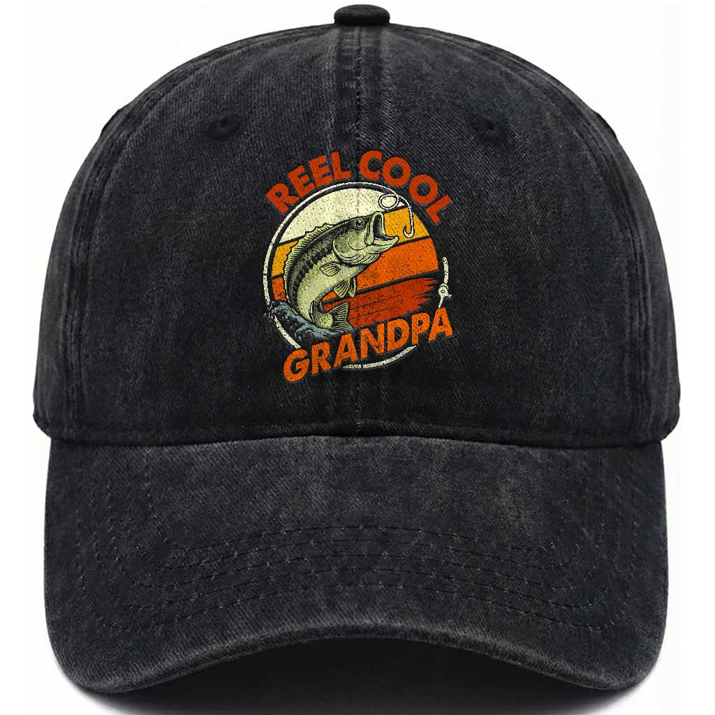 Reel Cool Grandpa Washed Cotton Baseball Cap Funny Fathers Day Dada Fishing Lover Fisherman TS10 Print Your Wear
