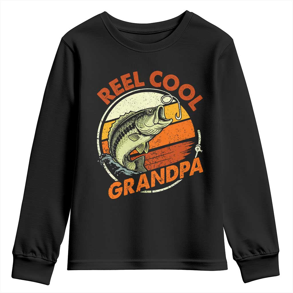 Reel Cool Grandpa Youth Sweatshirt Funny Fathers Day Dada Fishing Lover Fisherman TS10 Black Print Your Wear